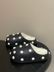 BALENCIAGA 25S FUR-LINED MULES IN BLACK AND WHITE FAUX LEATHER