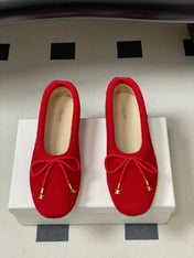 CELINE 26S BALLET FLATS IN RED WOOL WITH BOW