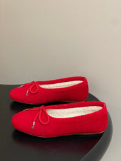 CELINE 26S BALLET FLATS IN RED WOOL WITH BOW STYLE 3