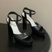 CHANEL 26S HIGH HEEL SANDALS 120 MM IN BLACK LAMBSKIN