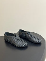 LP 26S BALLET FLATS IN BLACK CALFSKIN WITH BASKETWEAVE DESIGN