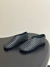 LP 26S BALLET FLATS IN BLACK CALFSKIN WITH BASKETWEAVE DESIGN
