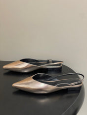 HM 26S NICOLE SLINGBACK IN GOLD CALFSKIN SILVER HARDWARE