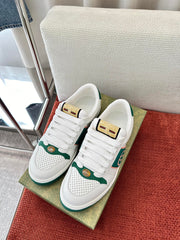 GG SCREENER SNEAKER WHITE AND DARK GREEN CALFSKIN
