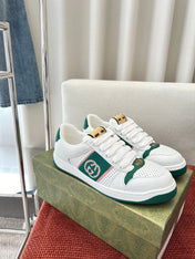 GG SCREENER SNEAKER WHITE AND DARK GREEN CALFSKIN