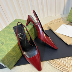 GG Women's G plain leather Logo Slingbacks Currant Red