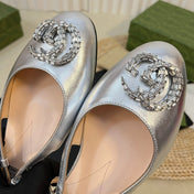 GG Double G patent leather slingback ballet flats Sliver