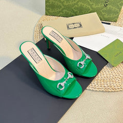 GG  Women's Horsebit mid-heel slide sandal in glossy Jade Green