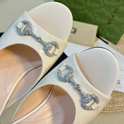 GG  Women's Horsebit mid-heel slide sandal in glossy White leather