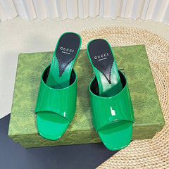 GG  Women's Heeled Sandals Glossy Forest Green