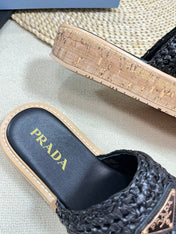 Crochet Flatform Slides 40 Lightweight Cork Sole Black