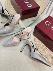 HIGH SLINGBACK 10 CM IN BEIGE SILK WITH FULL RHINSTONES