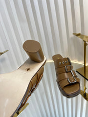 PUNK HEEL SLIDES 25S 80MM IN BROWN CALFSKIN