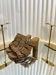 PUNK HEEL SLIDES 25S 80MM IN BROWN CALFSKIN