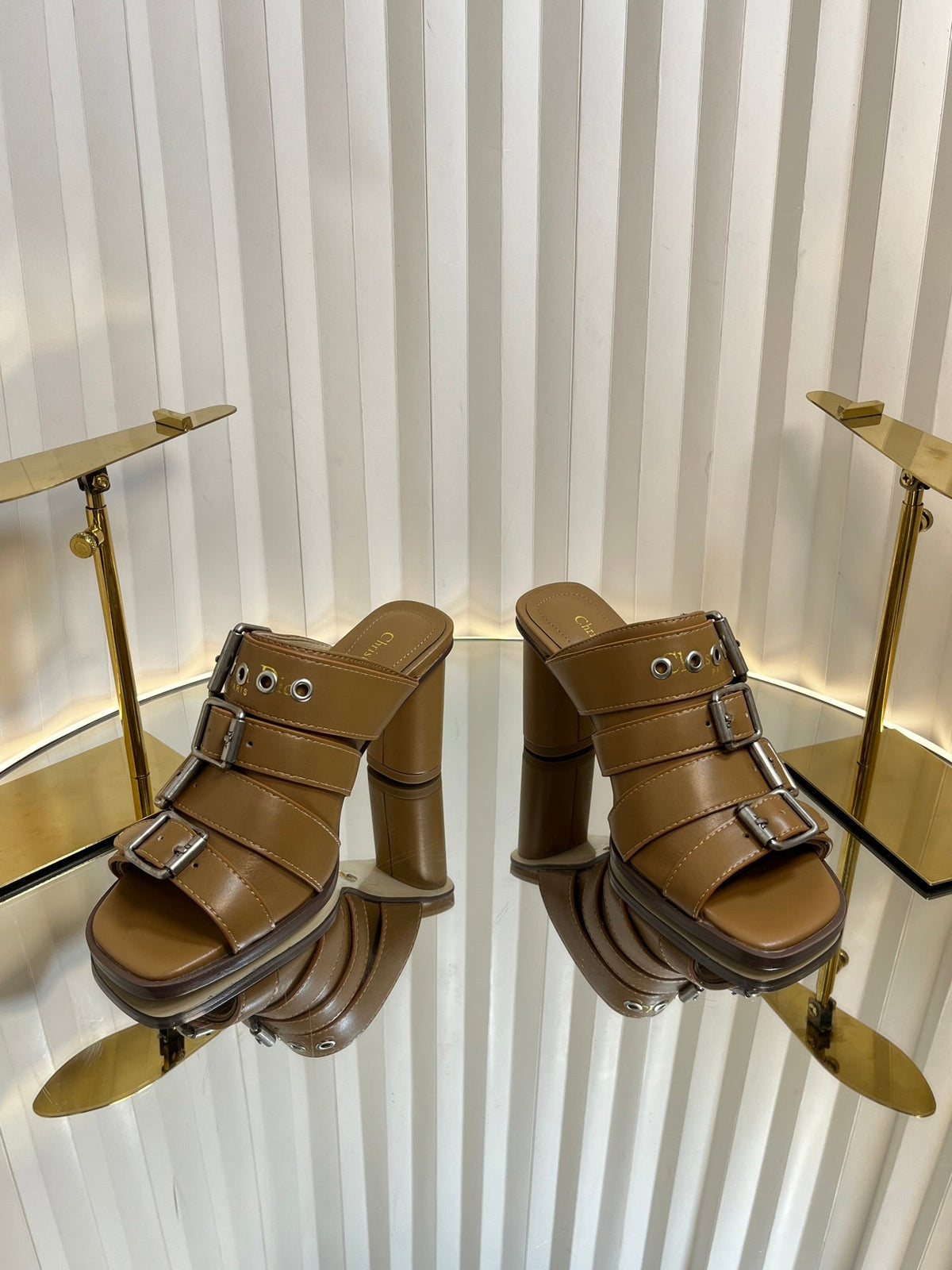 PUNK HEEL SLIDES 25S 80MM IN BROWN CALFSKIN