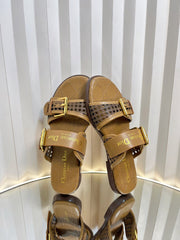 D-AVENUE SLIDES 25S IN BROWN CALFSKIN MICRO CANNAGE MOTIF