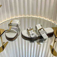 D-AVENUE SLIDES 25S IN WHITE CALFSKIN MICRO CANNAGE MOTIF