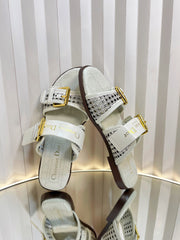 D-AVENUE SLIDES 25S IN WHITE CALFSKIN MICRO CANNAGE MOTIF