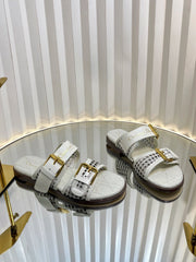 D-AVENUE SLIDES 25S IN WHITE CALFSKIN MICRO CANNAGE MOTIF