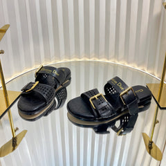 D-AVENUE SLIDES 25S IN BLACK CALFSKIN MICRO CANNAGE MOTIF