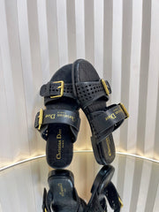 D-AVENUE SLIDES 25S IN BLACK CALFSKIN MICRO CANNAGE MOTIF