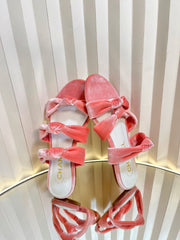 THREE STRAPS MULE IN BRIGHT PINK VELVET