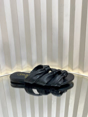 THREE STRAPS MULE IN BLACK CALFSKIN