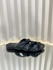 THREE STRAPS MULE IN BLACK CALFSKIN