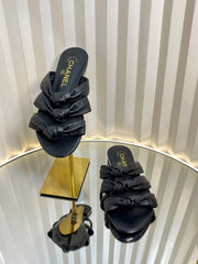 THREE STRAPS MULE IN BLACK CALFSKIN