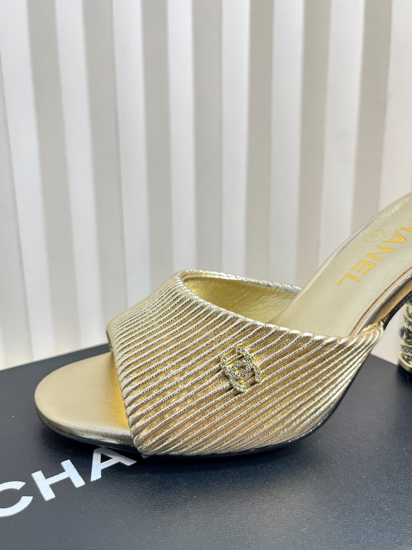 CHANEL 26S EMBELLISHED HEELED SANDALS 80 MM IN GOLD LAMBSKIN