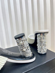 CHANEL 26S EMBELLISHED HEELED SANDALS 80 MM IN WHITE LAMBSKIN