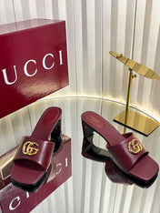 GUCCI 26S HIGH-HEELED SANDALS 45 MM IN DARK RED CALFSKIN