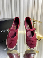 CHANEL 26S ESPADRILLE MARY JANE SHOES IN DARK RED LAMBSKIN