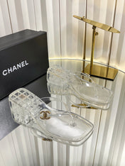 CHANEL 26S THONG SANDALS IN TRANSPARENT WHITE PVC