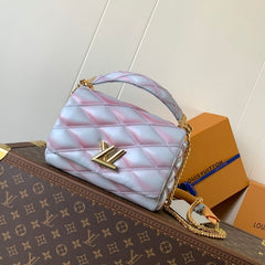 LV 25S GO-14 MM 23 IN LAVENDER GRAY QUILTED LAMBSKIN GOLD HARDWARE