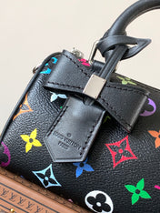 NANO SPEEDY BAG 16 IN COLORFUL MONOGRAM PATTERN AND BLACK COATED CANVAS