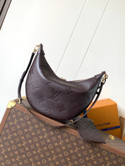 LOOP HOBO 38 IN DARK BROWN MONOGRAM CALFSKIN EMBOSSED LOGO