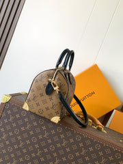 LV 25S SPEEDY TRUNK BAG 27 IN BROWN MONOGRAM COATED CANVAS AND BLACK CALFSKIN