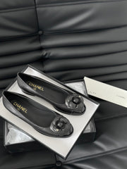 BALLET FLAT BLACK LAMBSKIN WITH FLOWER