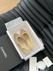 CLASSIC HIGH SLINGBACK CORN YELLOW TWEEDS AND CALFSKIN