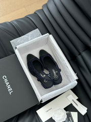 HIGH SLINGBACK IN NAVY BLUE TWEED AND BLACK LAMBSKIN