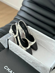 HIGH SLINGBACK IN WHITE MIX BLACK LAMBSKIN