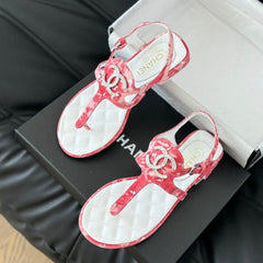 Double C Classic One-Strap Sandals White Pink Lambskin