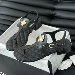 Double C Classic One-Strap Sandals Black Lambskin