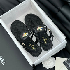 Double C Classic One-Strap Sandals Black Lambskin