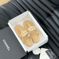 Double C Classic One-Strap Sandals Tan Brown Lambskin