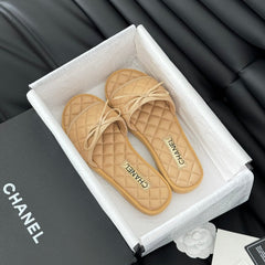 Double C  New Butterfly Button Slippers Yellow Cream Lambskin