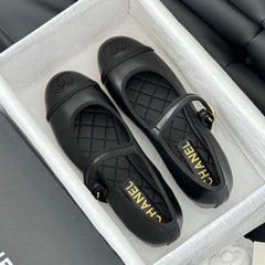 Double C Marry Jane Shoes Black Lambskin