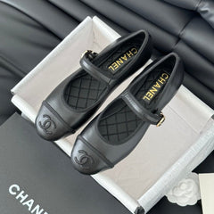 Double C Marry Jane Shoes Black Lambskin