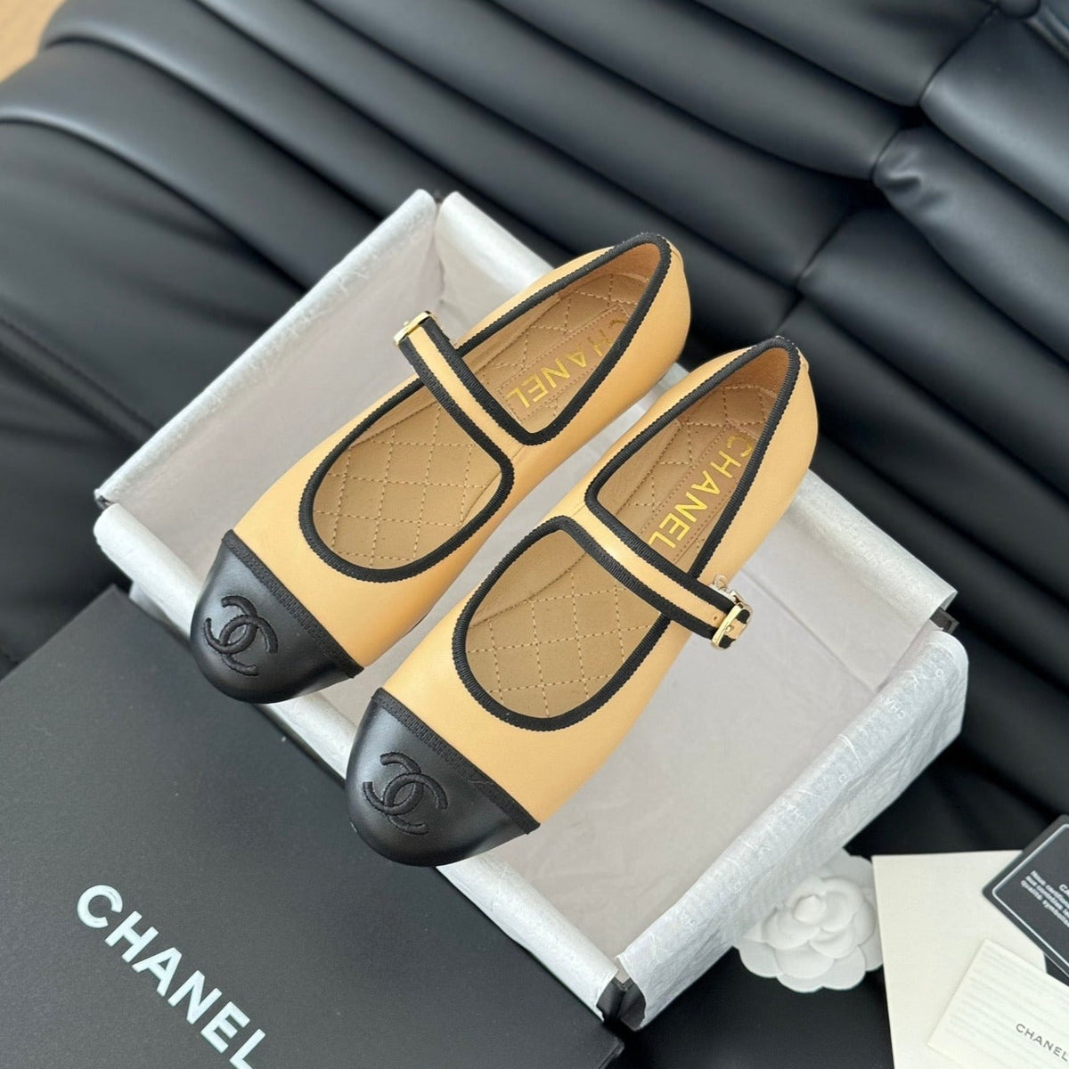 Double C Marry Jane Shoes Yellow Cream Lambskin